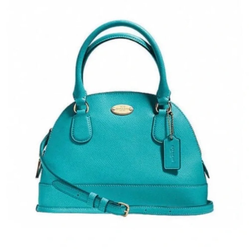 Coach Mini Cora Domed Satchel Cross-Grain Leather Cadet Blue/Light Gold